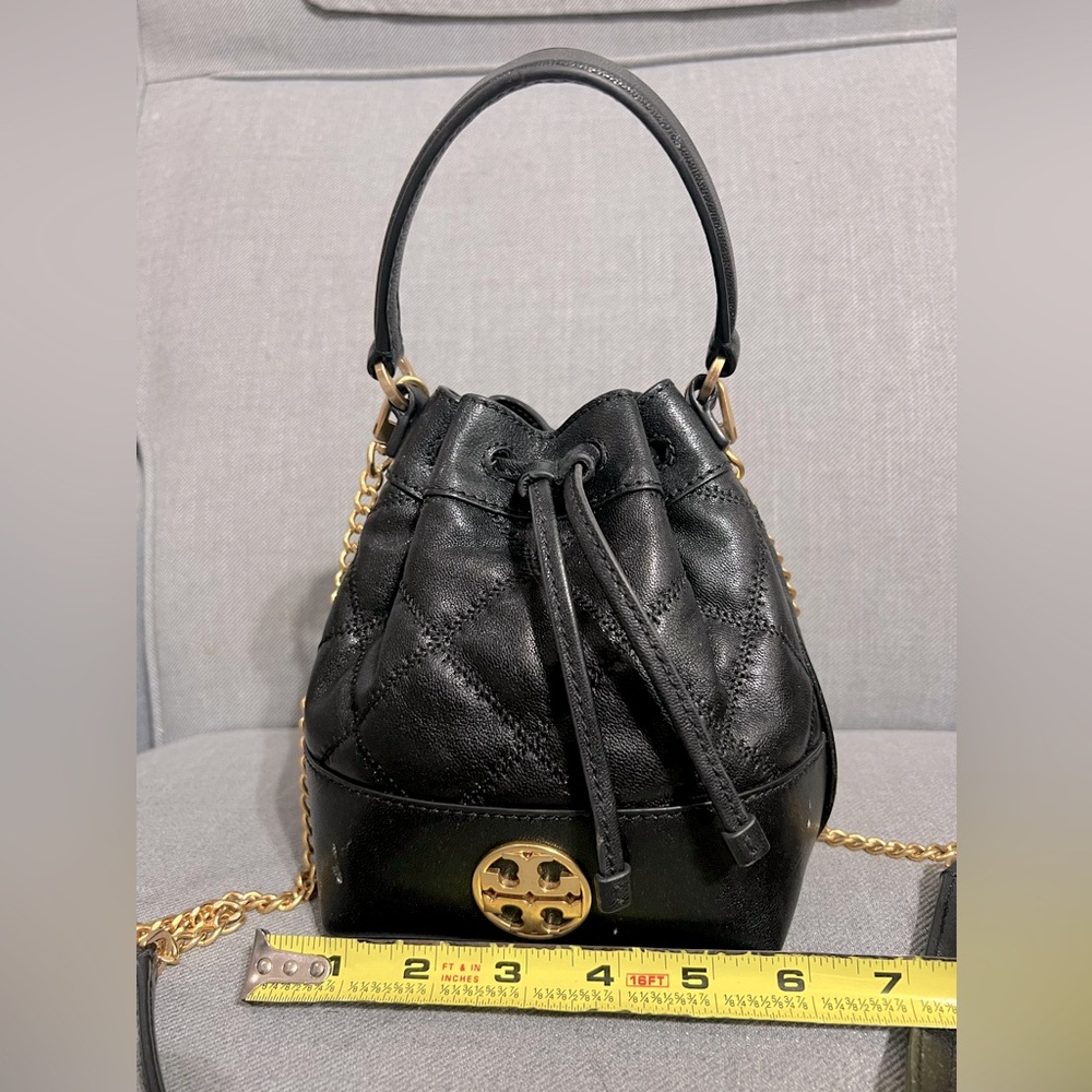 Tory Burch drawstring bucket bag gold hardware